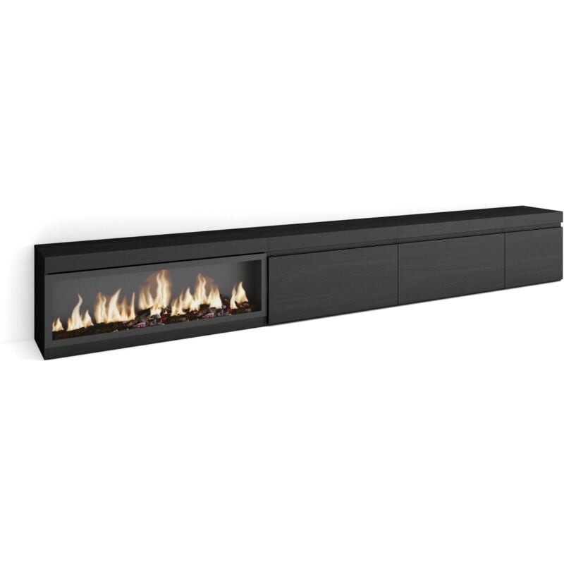 foto del prodotto skraut home mobile tv soggiorno, ampio spazio a disposizione, 317x45x35 cm, camino elettrico xxl, stile moderno, nero