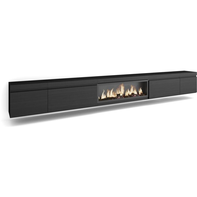 foto del prodotto skraut home mobile tv soggiorno, ampio spazio a disposizione, 368x45x35, camino elettrico xxl, sospeso, da appendere, stile moderno, nero