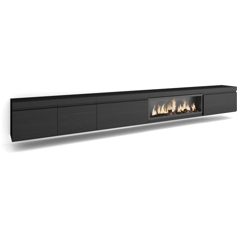 foto del prodotto skraut home mobile tv soggiorno, ampio spazio a disposizione, 368x45x35, camino elettrico xxl, sospeso, da appendere, stile moderno, nero