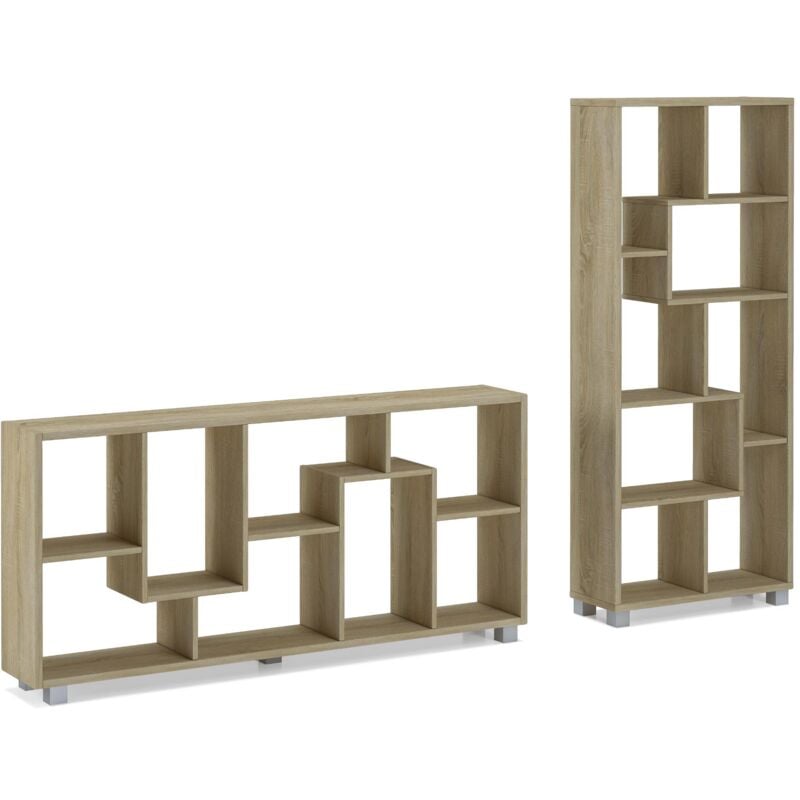 foto del prodotto skraut home scaffale libreria a parete, contemporaneo, 8 scompartimenti portaoggeti, montaggio orizzontale e verticale, rovere chiaro, dimensioni 