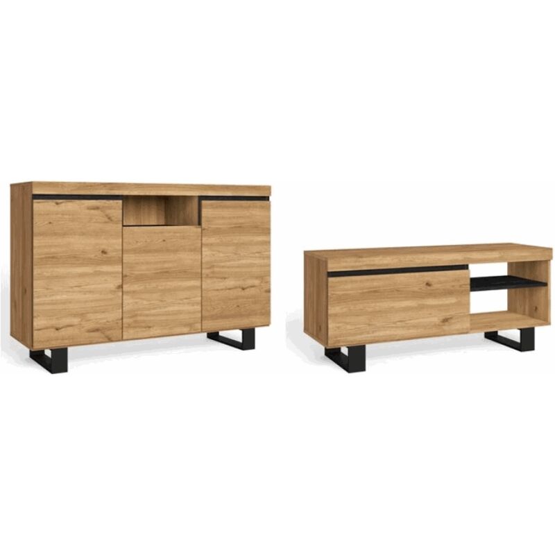 foto del prodotto skraut home set naturale sala da pranzo, mobile ausiliario, credente mobile tv 120cm rovere nero nordico