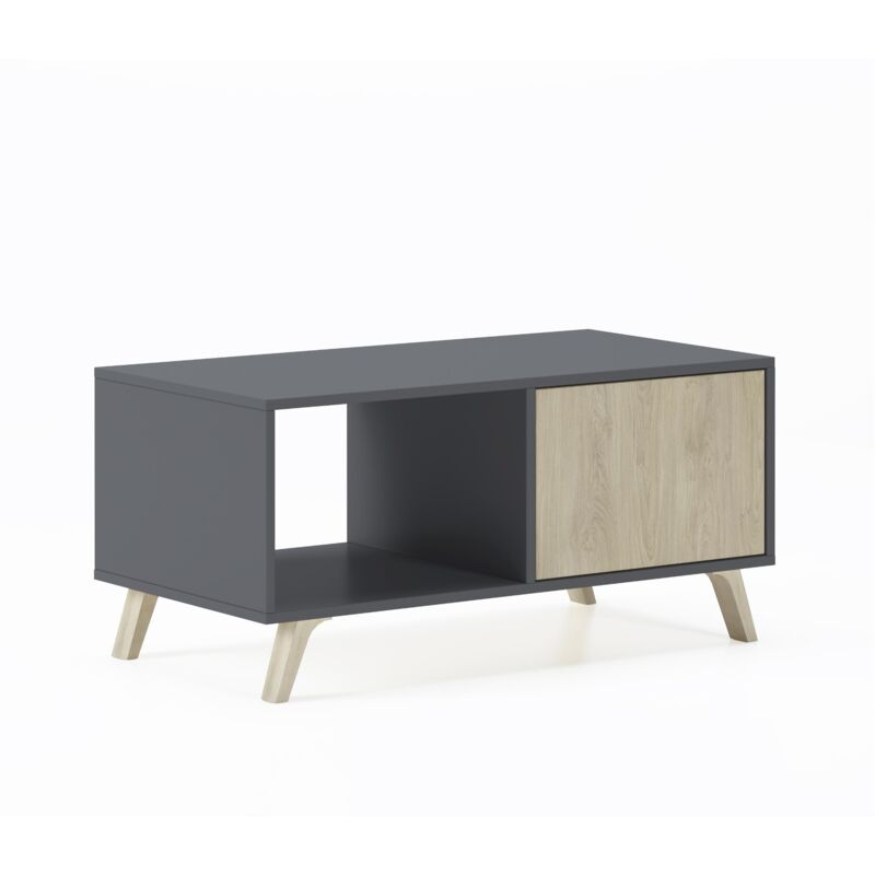 foto del prodotto skraut home tavolino con porte, sala da pranzo, modello wind, struttura grigio antracite, colore porte rovere, misure 92x50x45cm di altezza.