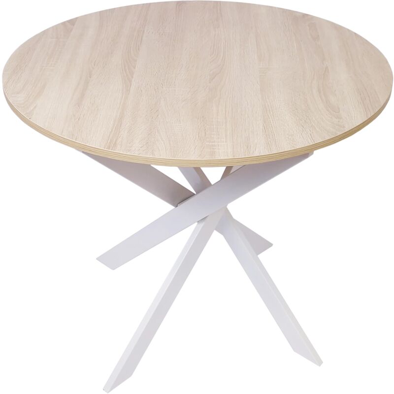 foto del prodotto skraut home tavolo da pranzo fisso rotondo, modello zen, 90 x 90 x 77 cm di altezza, capacit per 4 persone, materiali resistenti, colore rovere,