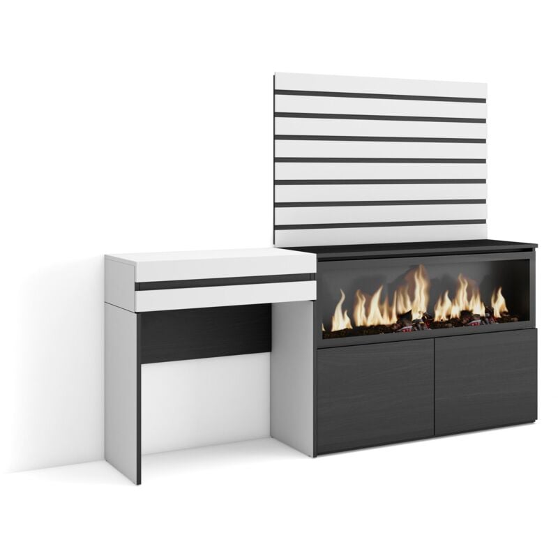 foto del prodotto skraut home tavolo da toeletta, tavolo da trucco, stoccaggio, 177x145x35 cm, con cassetto, camino elettrico xxl, pannelli decorativi, stile