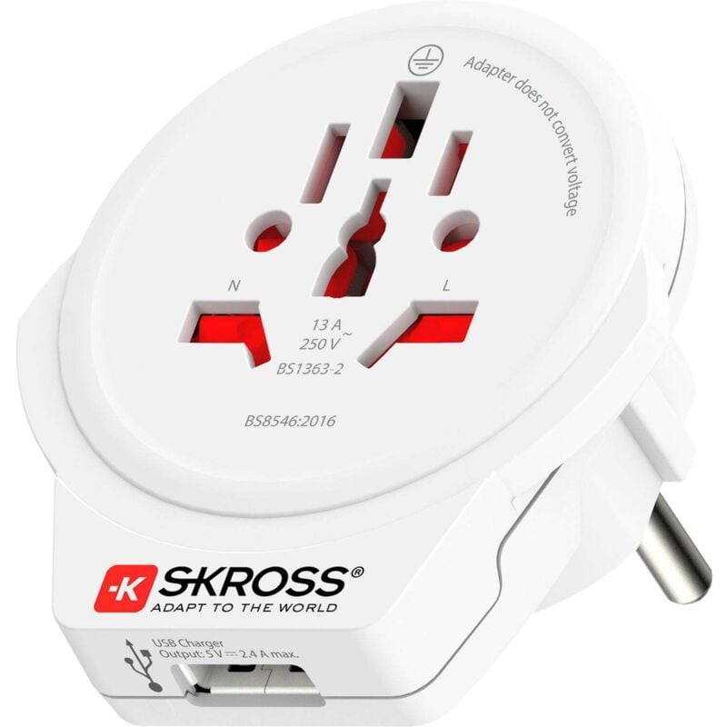 foto del prodotto skross adattatore da viaggio dal mondo alleuropa usb a 12w con messa a terra 50895412 50895412 50895412 50895412 50895412