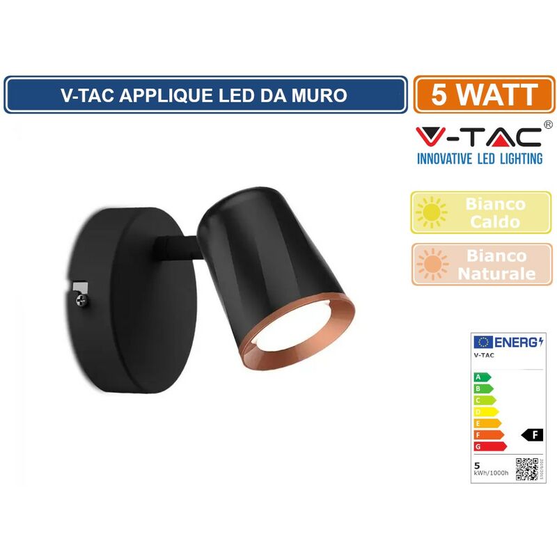 foto del prodotto sku218253 vt 806 6w led lampada da muro 4000k corpo nero