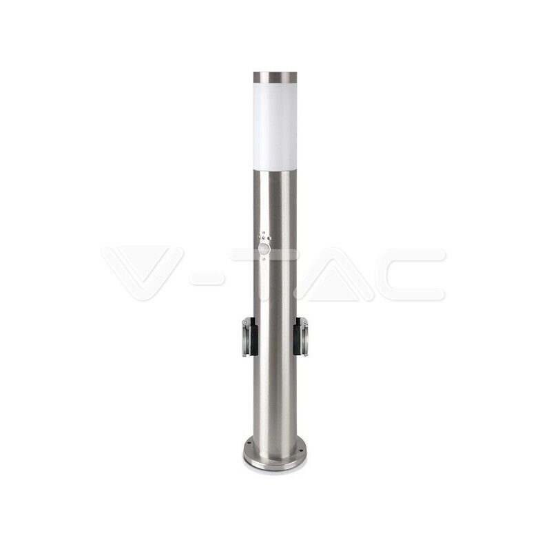 foto del prodotto sku8977 vt 838 e27 paletto con lampada 60cm sensore pir 2 prese a spina eu in acciaio inossidabile satin nickel ip44