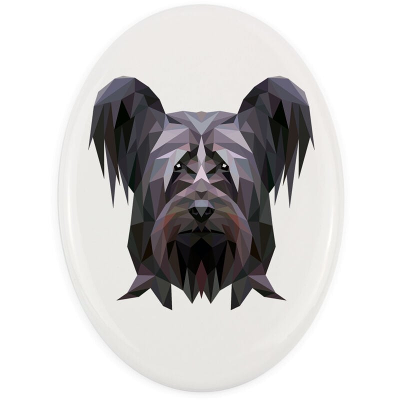 foto del prodotto skye terrier un piatto con una foto e un iscrizione geometrica di art dog