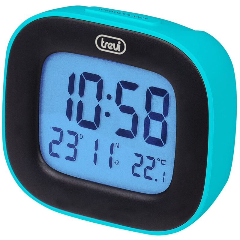 foto del prodotto sld 3875 orologio da tavolo turchese con display lcd retroilluminato, visualizzazione ora, calendario e temperatura, sveglia con funzione snooze,