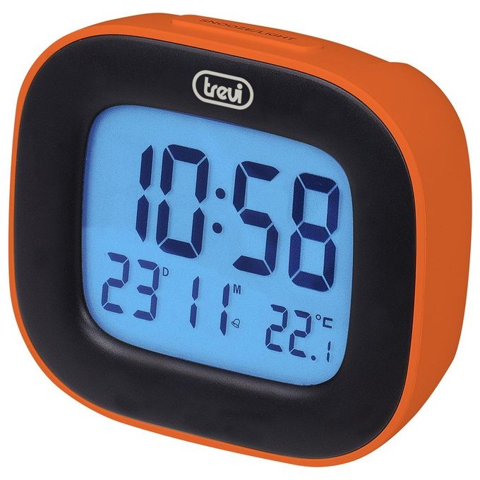 foto del prodotto sld 3875 orologio digitale con display lcd, sveglia, termometro, calendario e funzione snooze, arancio trevi