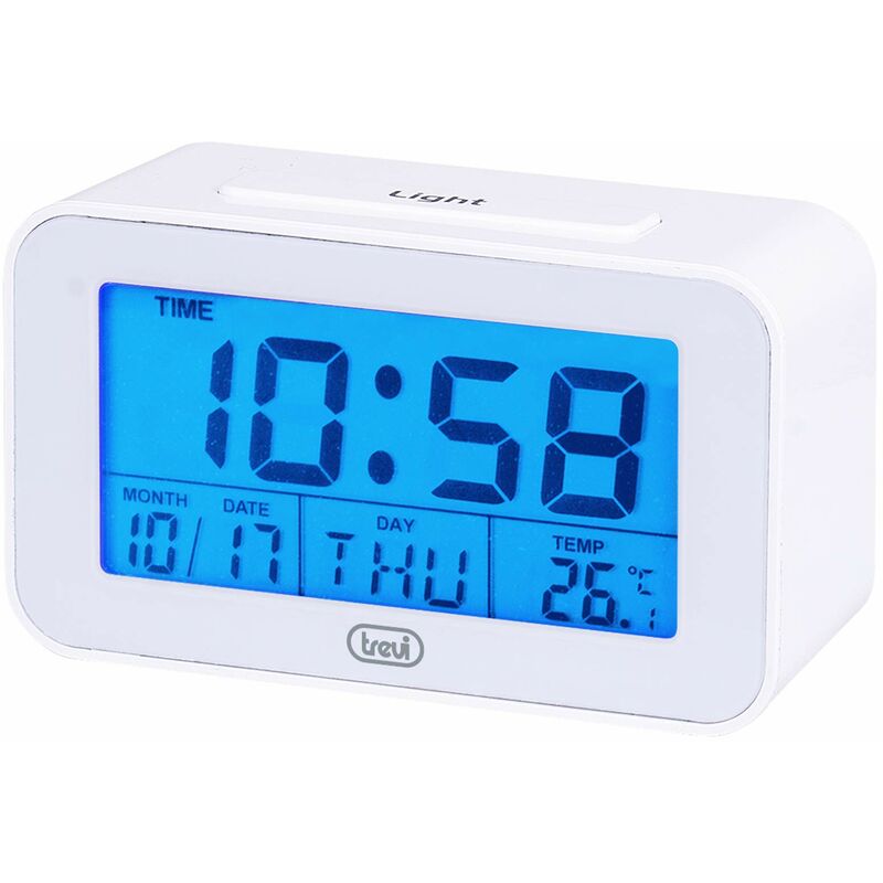 foto del prodotto sld 3p50 orologio digitale termometro, grande display lcd retroilluminato, sveglia programmabile, funzione snooze, bianco, acciaio inossidabile,