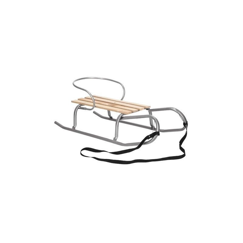 foto del prodotto sled per bambini in metallo con schienale grigio.