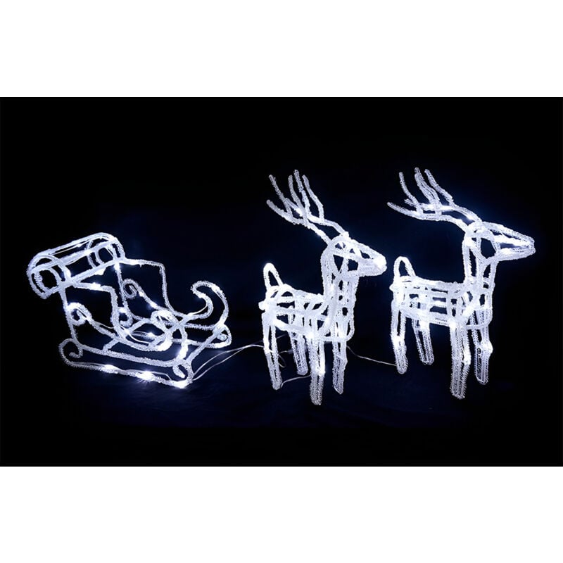 foto del prodotto slitta di babbo natale con 2 renne illuminata 146 led bianco freddo decorazione natalizia per interno e esterno ip44