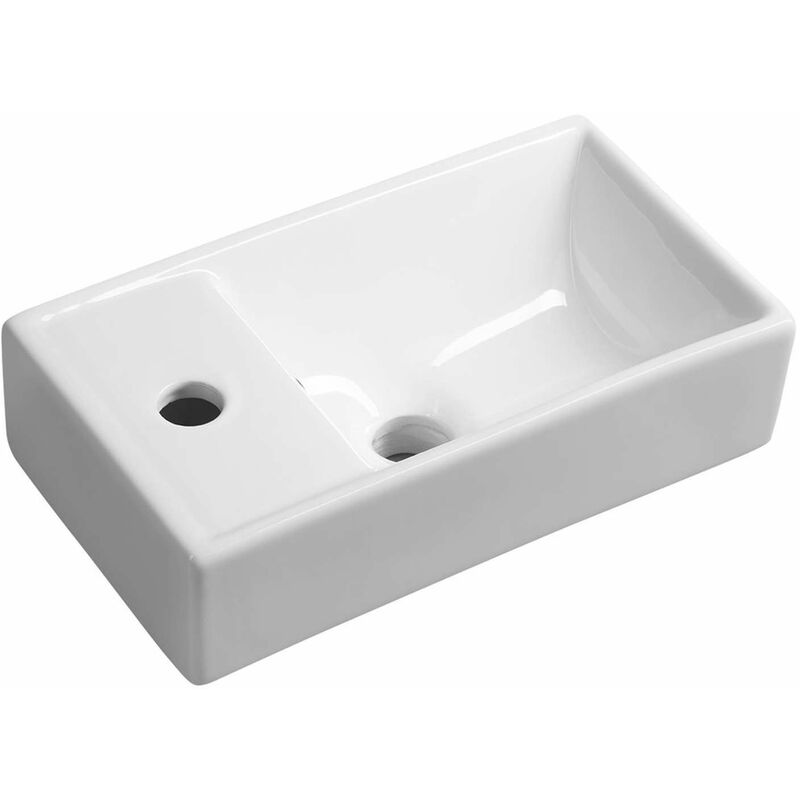 foto del prodotto small lavamani minos, 40x22 cm, con troppopieno, foro per miscelatore a sinistra, bianco 4759 sapho