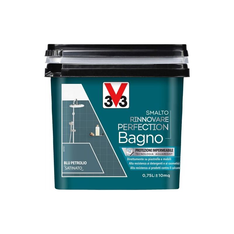 foto del prodotto smalto acqua v33 rinnovatore superficie bagno blu petrolio satinato 750 ml 02144
