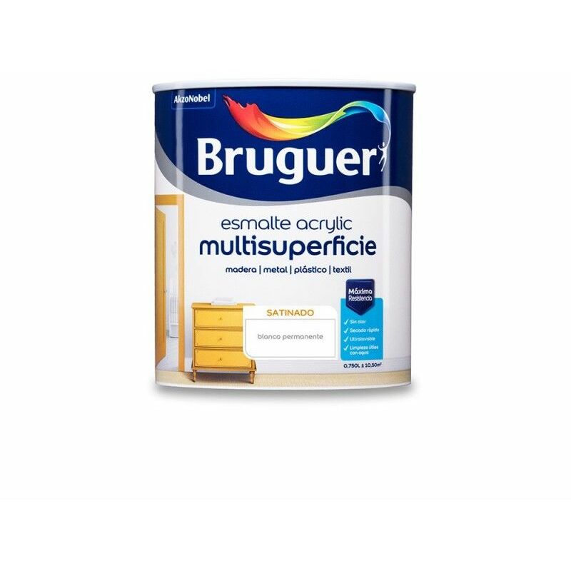 foto del prodotto smalto acrilico multisuperficie satinato bianco permanente 0,750l 5057417 bruguer