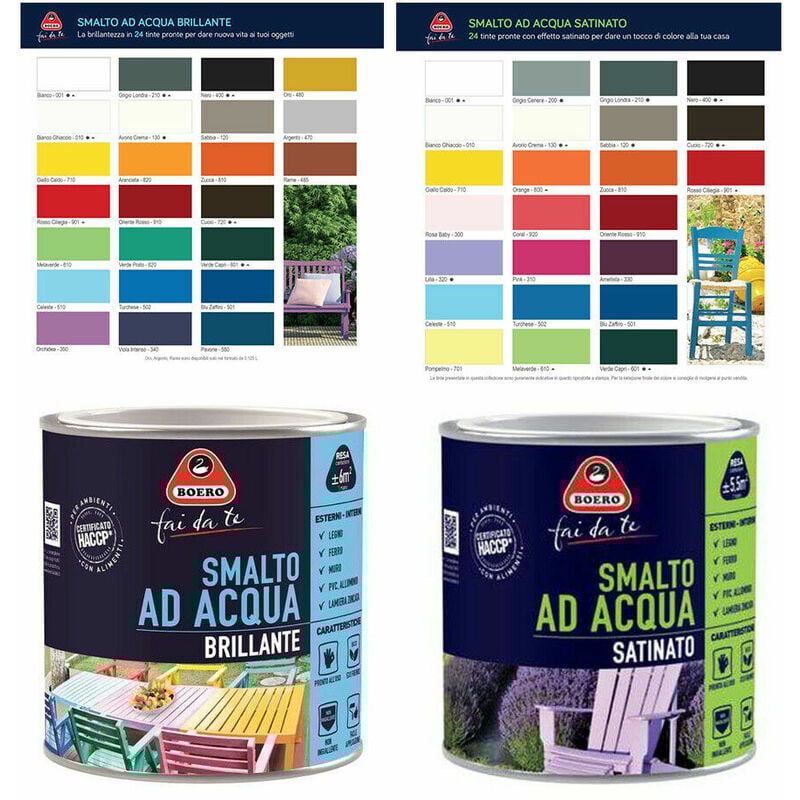 foto del prodotto smalto ad acqua brillante satinato inodore ferro legno interno esterno boero formato 0,5 l colori avorio crema brillante
