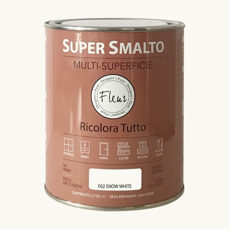 foto del prodotto smalto all'acqua multi-superficie fleur 750ml f02 snow white