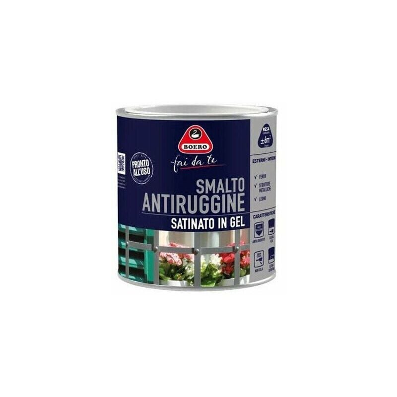 foto del prodotto smalto pittura antiruggine satinato in gel non cola interno esterno 972 boero formato 0,5 l - colori rosso italia