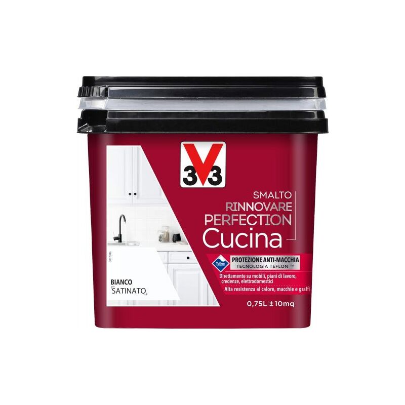 foto del prodotto smalto rinnovatore v33 per cucina colore bianco satinato confezione 750 ml 02134