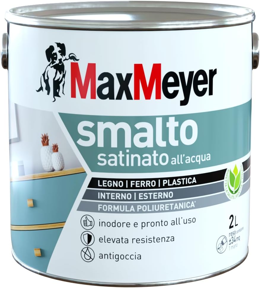 foto del prodotto smalto satinato all'acqua poliuretanico, colore nero, 2l