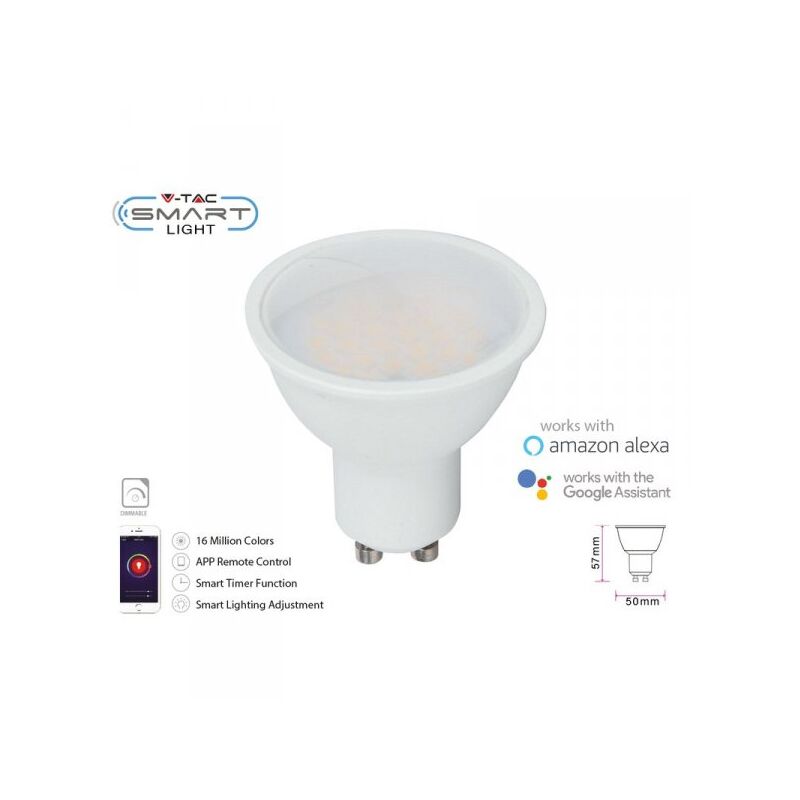 foto del prodotto smart lampada faretto led gu10 4,5w wifi rgb cct dimmerabile app compatible amazon alexa google home sku 2757 v tac