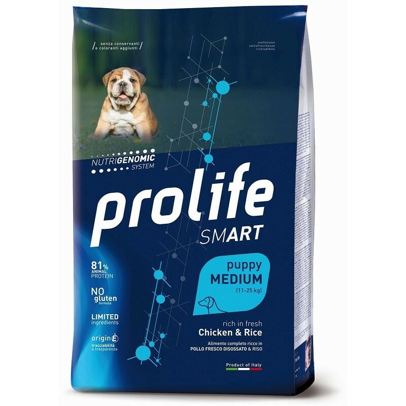 foto del prodotto smart per cani puppy medium con pollo e riso da 10 kg prolife