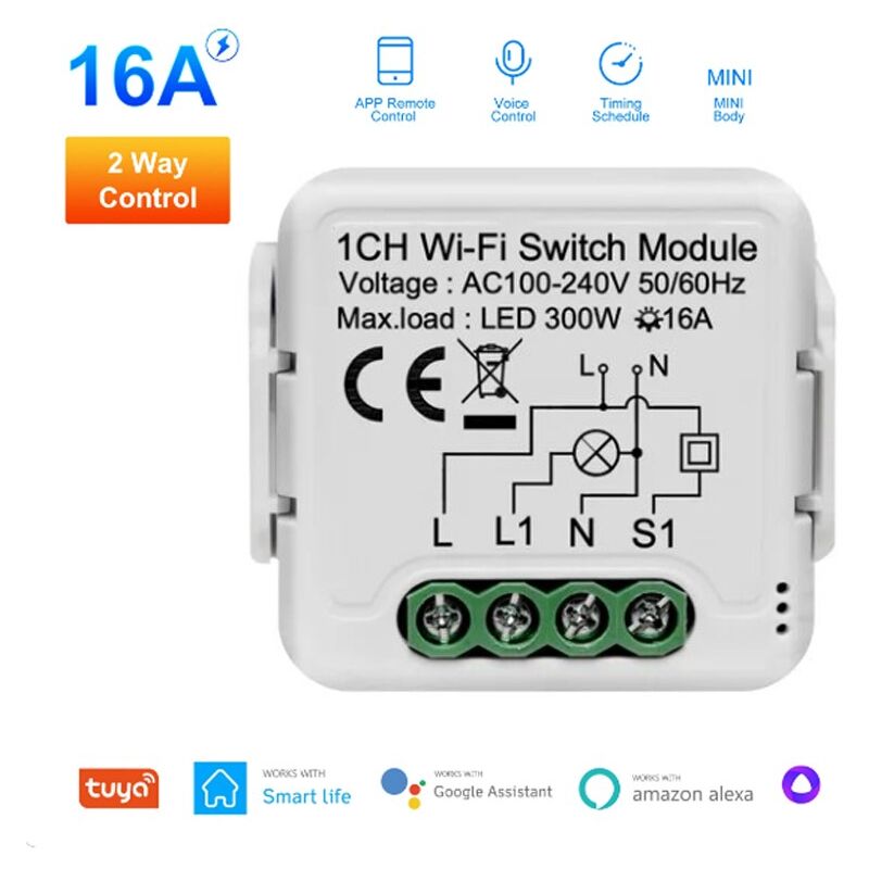 foto del prodotto smart switch wi fi universale per luci 1 canale 16a tuya