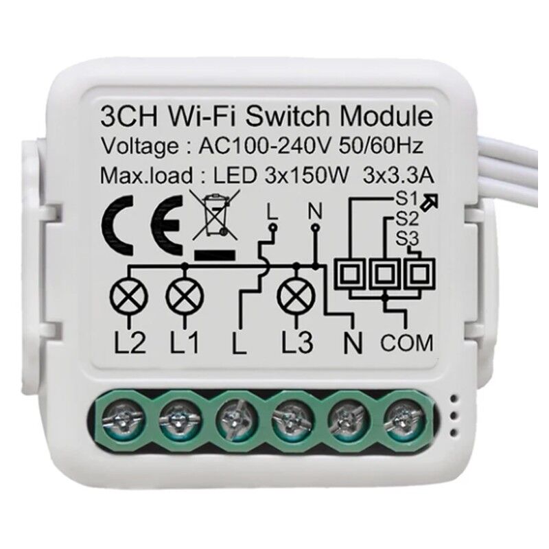 foto del prodotto smart switch wi fi universale per luci 3 canali tuya