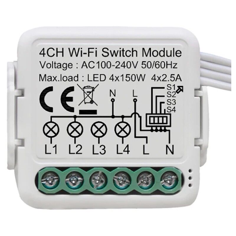 foto del prodotto smart switch wi fi universale per luci 4 canali tuya