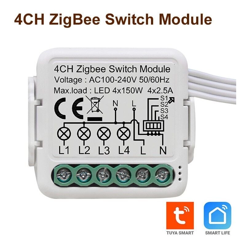 foto del prodotto smart switch zigbee universale per luci 4 canali tuya