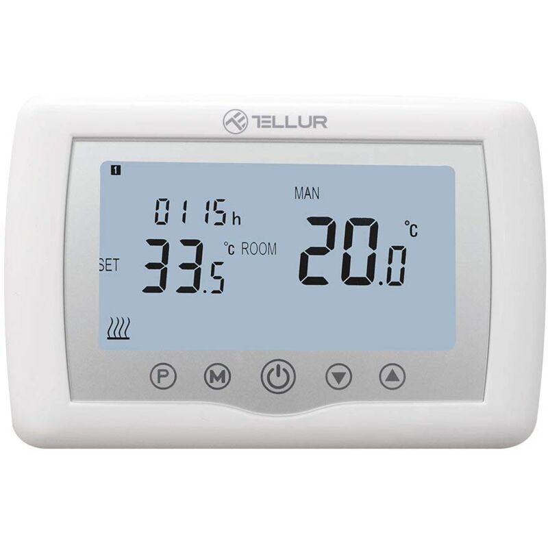 foto del prodotto smart termostato wifi compatibile alexa, app per telefono, comando a distanza, blocco bambini, programma settimanale, protezione antigelo, non