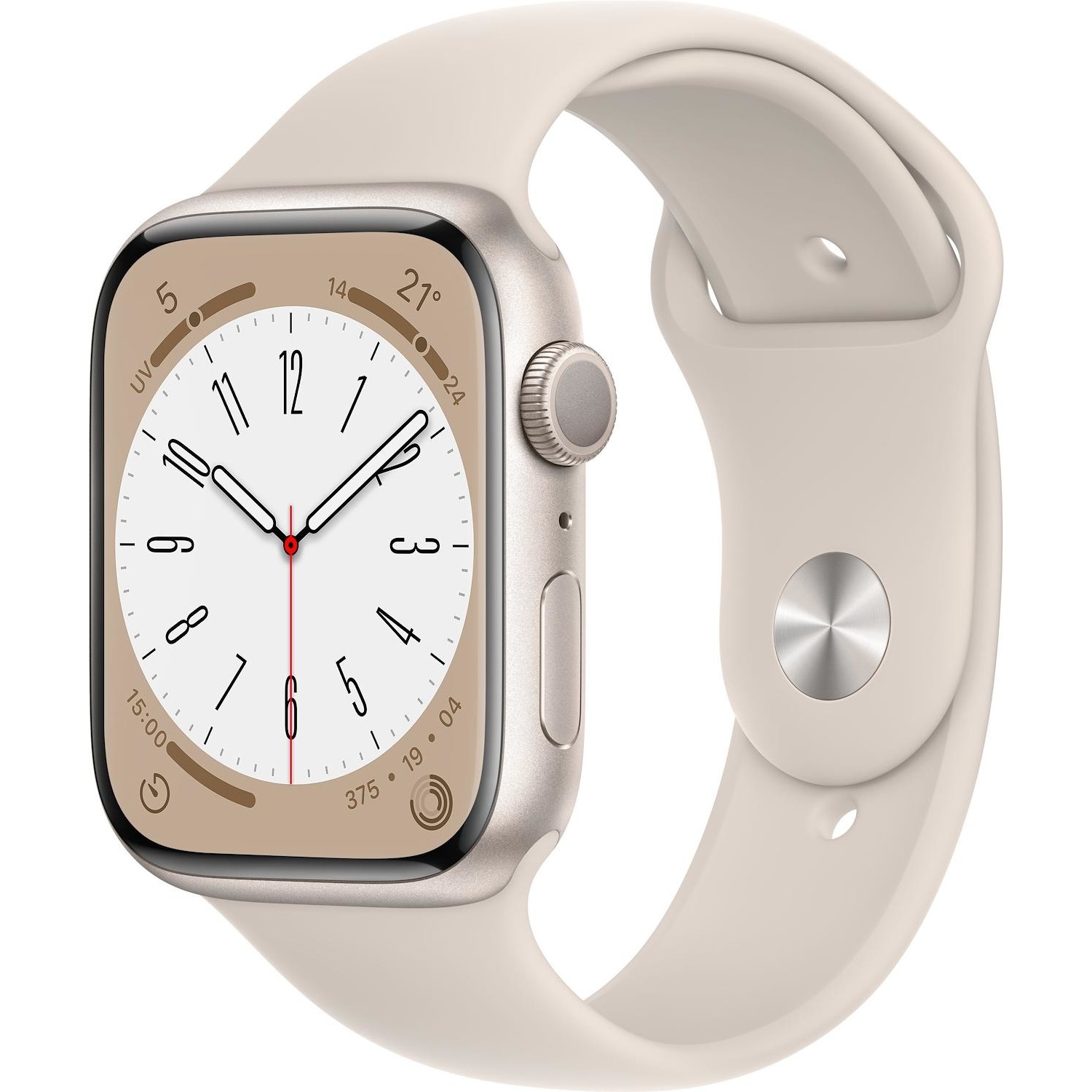 foto del prodotto smartwatch apple watch serie 8 gps cassa 45mm in alluminio starlight bianco con cinturino sport starlight bianco