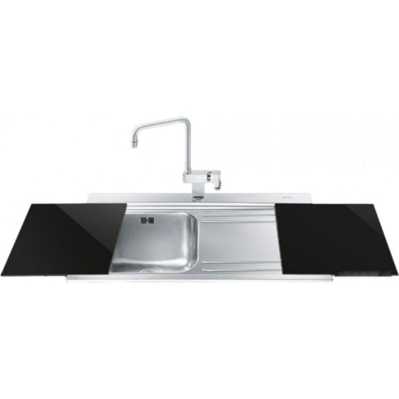 foto del prodotto smeg lavello incasso 1 vasca e gocciolatoio destro con taglieri in vetro nero li91nd