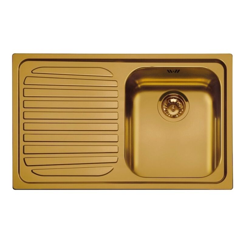 foto del prodotto smeg lavello incasso 1 vasca e gocciolatoio sinistro colore ottone 79x50 cm sp791sot