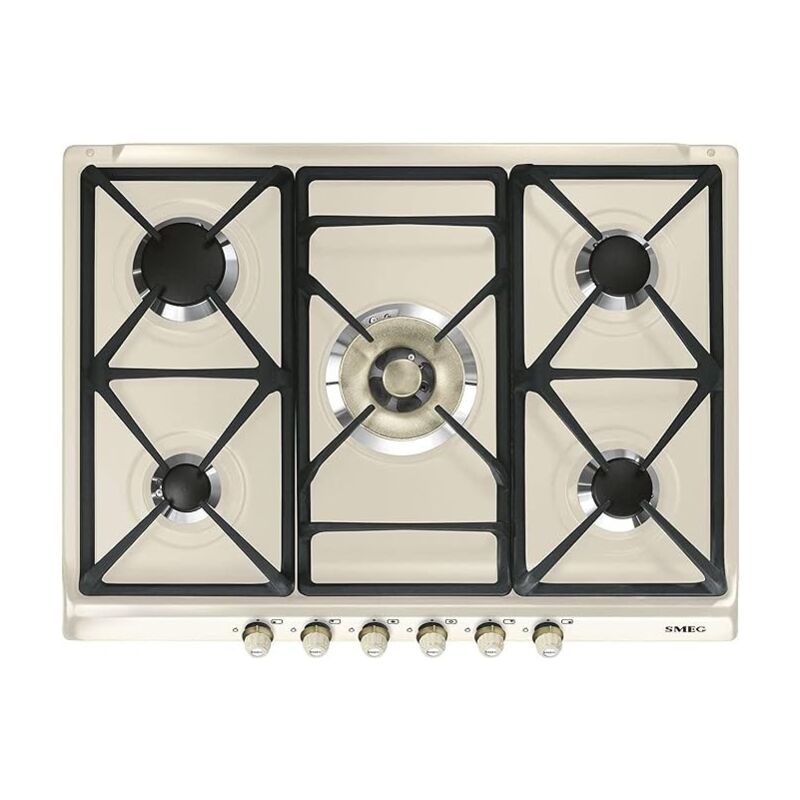 foto del prodotto smeg piano cottura a gas da incasso 5 fuochi estetica cortina panna 70 cm