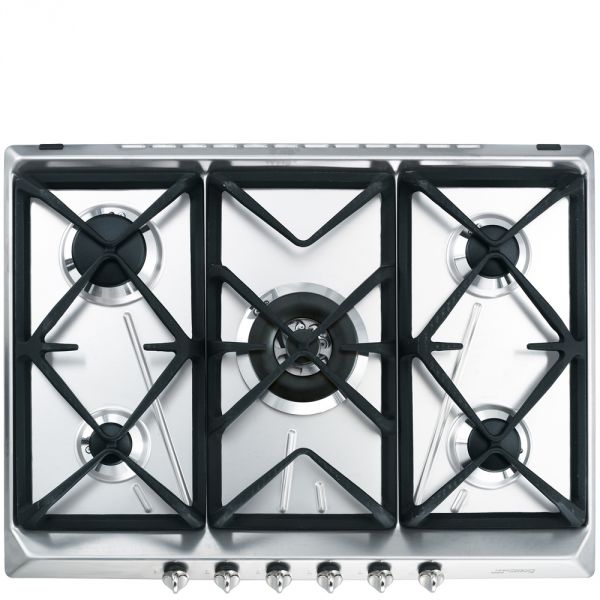 foto del prodotto smeg srv576gh5 piano cottura gas 70 75 cm 5 fuochi estetica contemporanea griglie in ghisa
