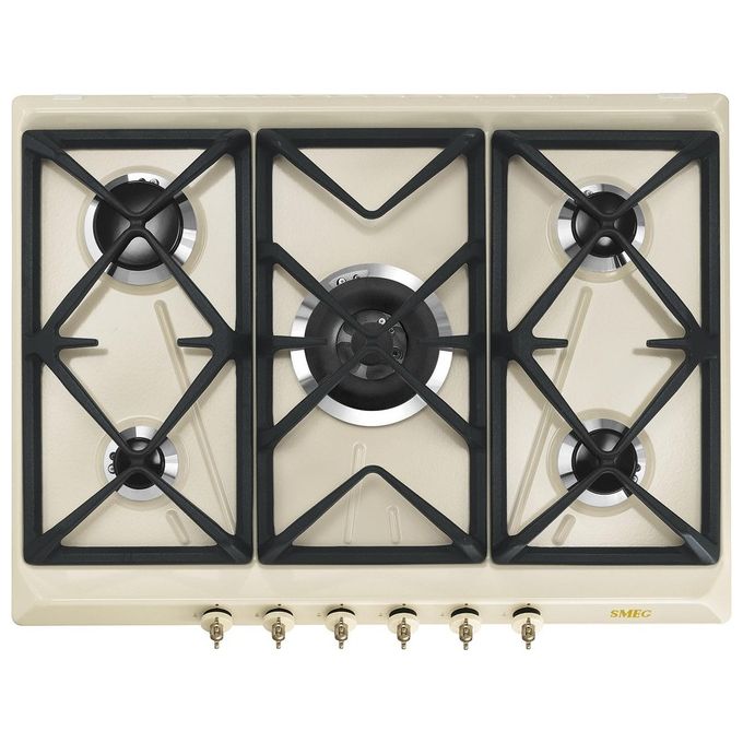 foto del prodotto smeg srv876pogh piano cottura a gas 5 zone griglie in ghisa estetica coloniale 75 cm panna