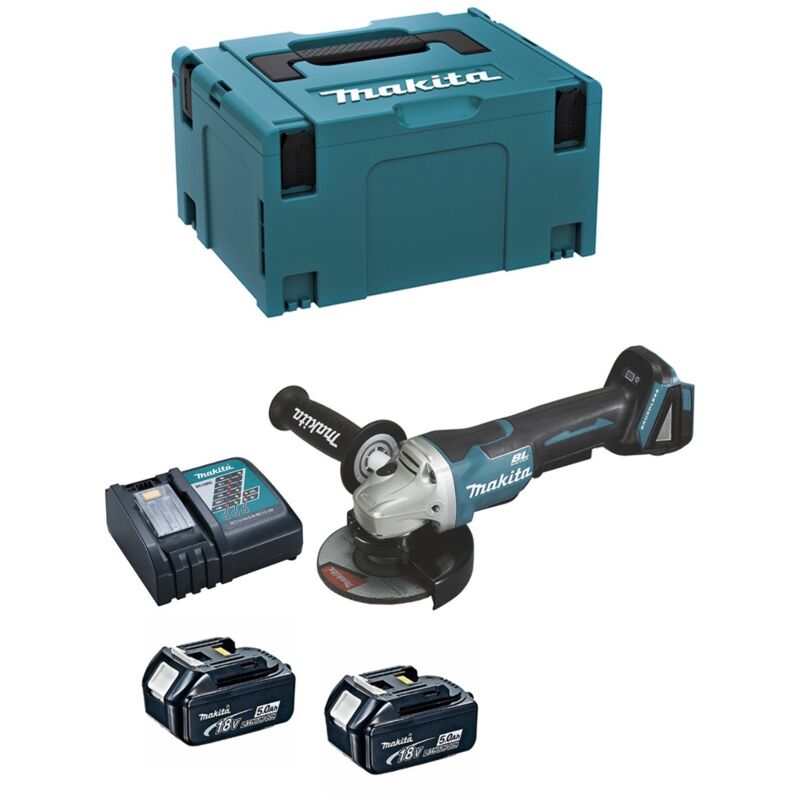 foto del prodotto smerigliatrice 125 mm 18 v li ion 5 ah makita 2 batterie, caricabatterie, valigetta dga508rtj