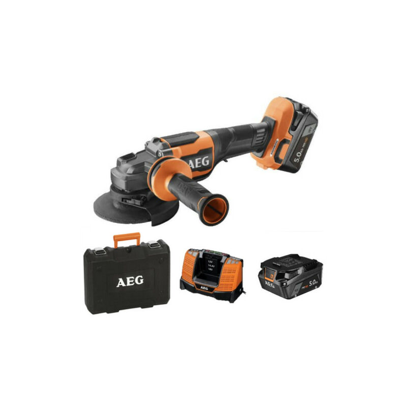 foto del prodotto smerigliatrice aeg bews18 125blpx2 502c 18v brushless 125mm 2 batterie 5,0ah caricabatterie
