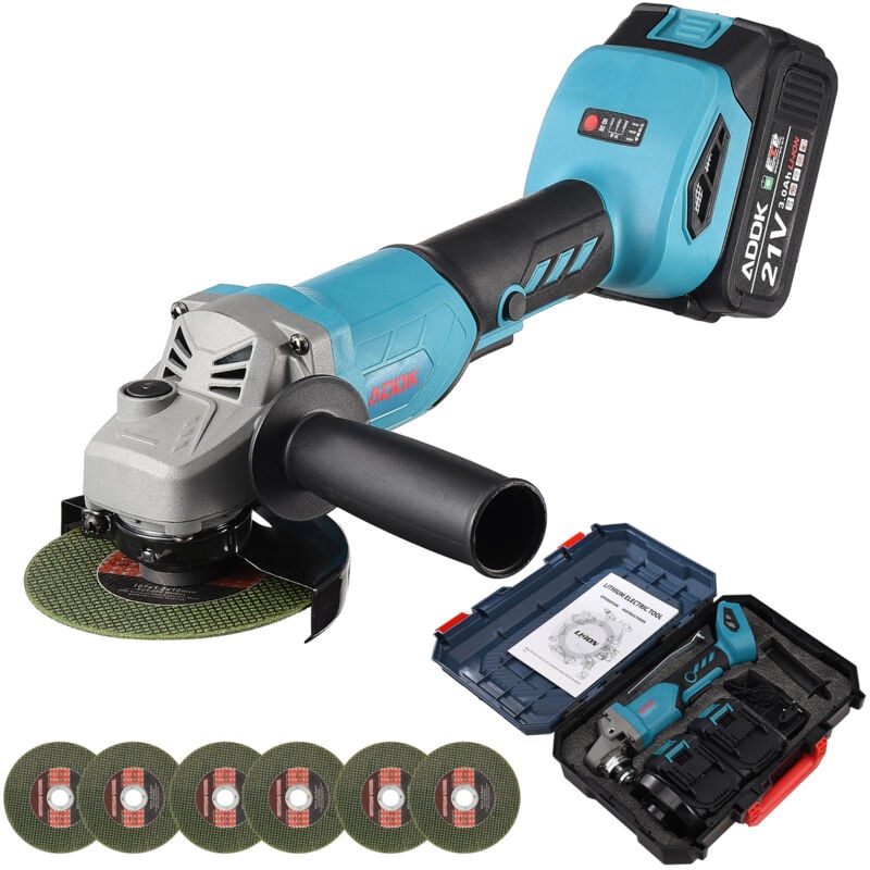 foto del prodotto smerigliatrice angolare a batteria, 2 batterie agli ioni di litio da 21 v, 3000 mah, 12 mole abrasive