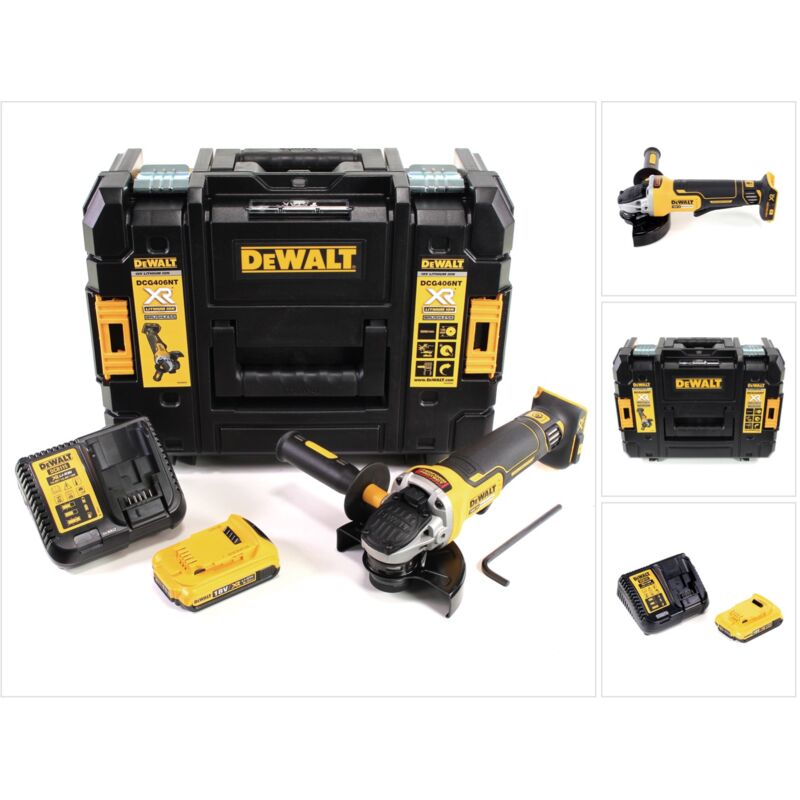 foto del prodotto smerigliatrice angolare a batteria dewalt dcg 406 d1 18v 125 mm senza spazzole 1x batteria ricaricabile 2.0ah caricabatterie tstak
