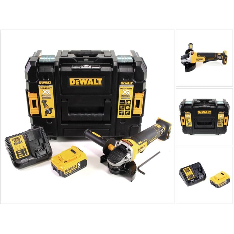 foto del prodotto smerigliatrice angolare a batteria dewalt dcg 406 p1 18v 125mm senza spazzole 1x batteria 5.0ah caricabatterie tstak