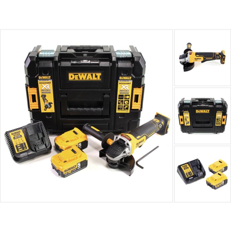 foto del prodotto smerigliatrice angolare a batteria dewalt dcg 406 p2 18v 125mm senza spazzole 2x batteria 5,0ah caricabatterie tstak