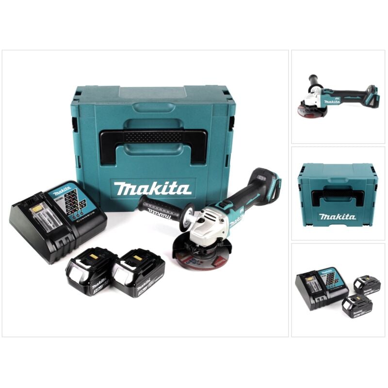 foto del prodotto smerigliatrice angolare a batteria makita dga 504 rfj 18v 125mm brushless 2x batteria ricaricabile 3.0ah caricabatterie makpac