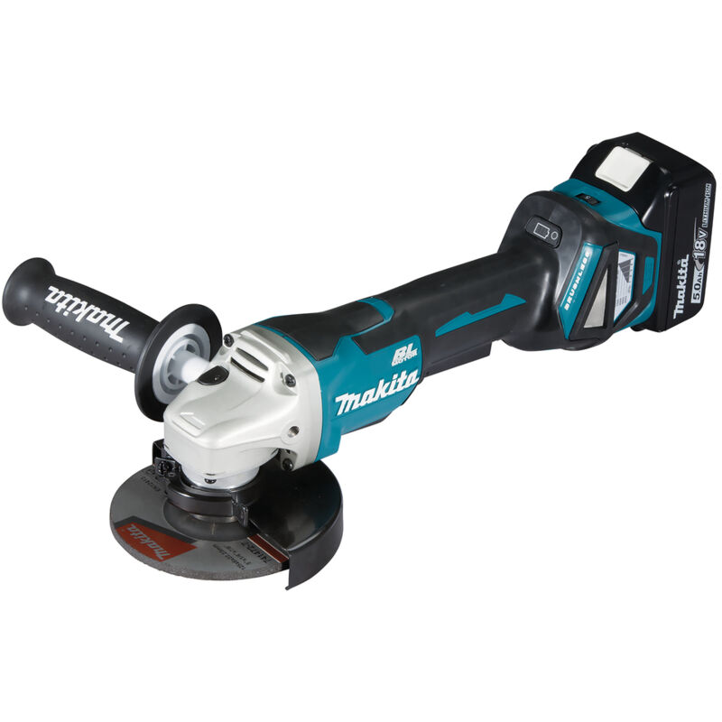 foto del prodotto smerigliatrice angolare a batteria makita dga515rtj, 18v con interruttore a paletta 2x 5,0 ah caricabatterie in makpac