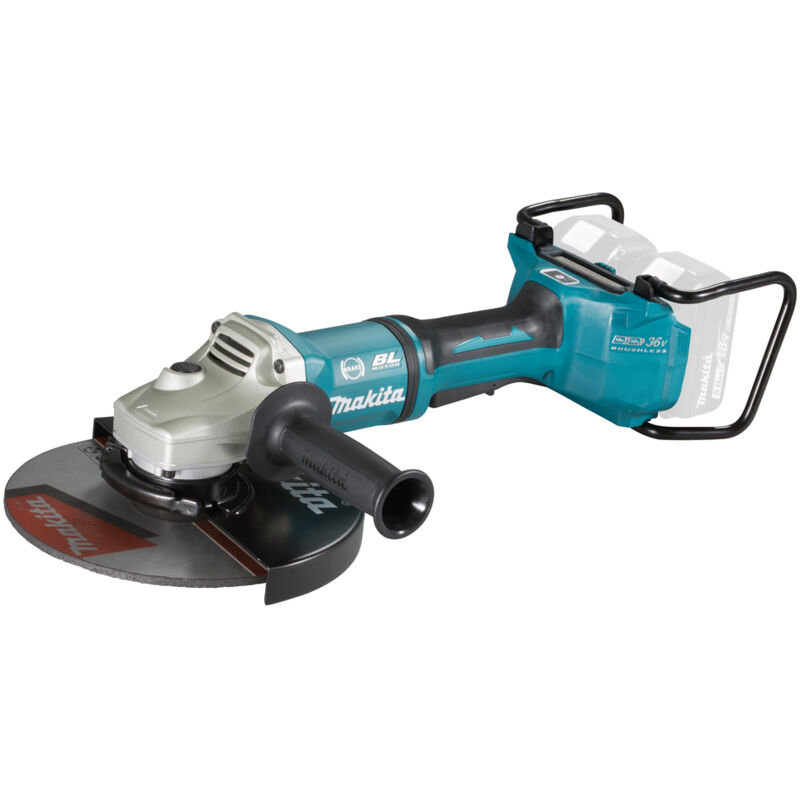 foto del prodotto smerigliatrice angolare a batteria makita dga901zku2, 2x18v 230 mm senza batteria e caricabatterie