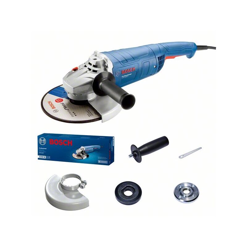 foto del prodotto smerigliatrice angolare bosch gws 2200 p con interruttore di protezione in scatola