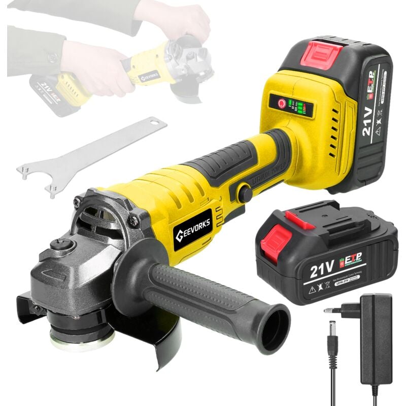 foto del prodotto smerigliatrice angolare ej.life 21v 125mm senza fili, motore brushless m14 con 2 batterie da 1300mah per tagliare e lucidare piastrelle in ceramica,