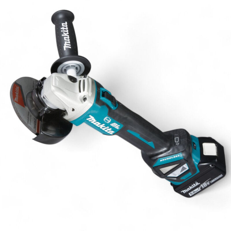 foto del prodotto smerigliatrice angolare ltx 18v 125 115 mm brushless a batteria dga513rtj makita 5,0ah con 2 batterie